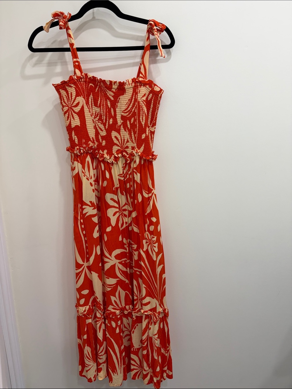 Orange Floral Tie-Shoulder One-Piece Dress